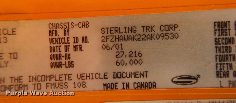image for item JL9972 2002 Sterling L-Line  crane truck