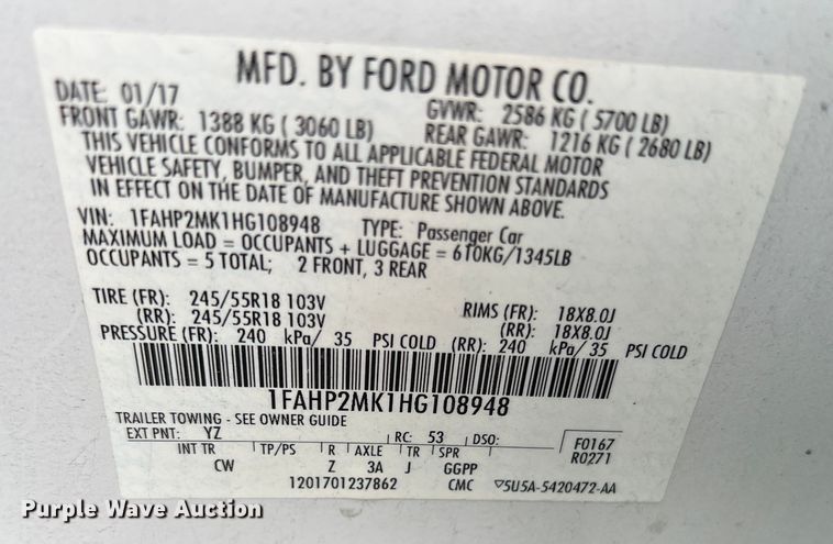 image for item JM9278 2017 Ford Taurus Police Interceptor