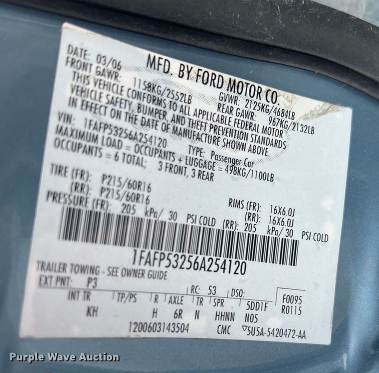 image for item JM9283 2006 Ford Taurus SE