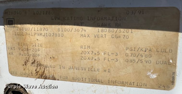 image for item JX9314 1991 Chevrolet Kodiak C5500  dump truck