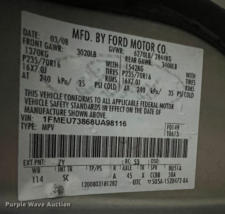 image for item KD9013 2008 Ford Explorer  SUV