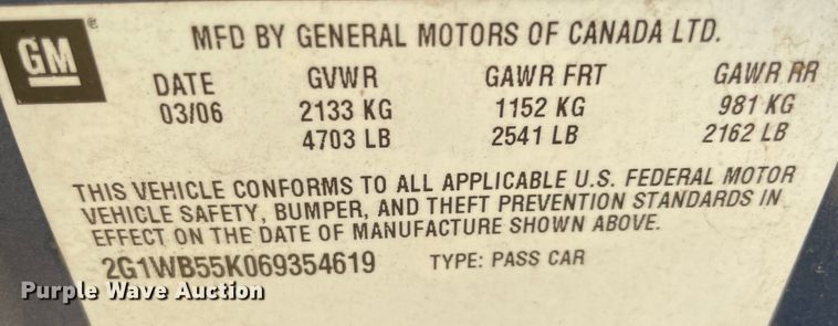 image for item KJ9778 2006 Chevrolet Impala LS
