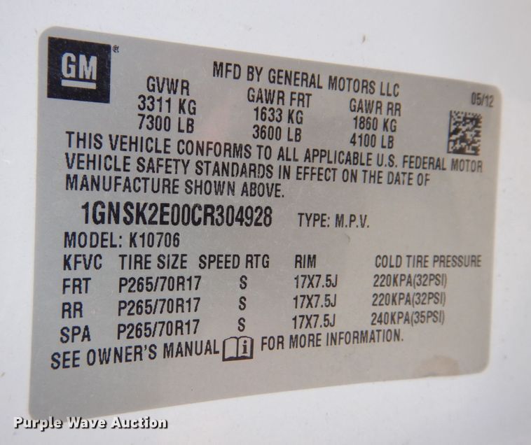 image for item KR9177 2012 Chevrolet Tahoe Police  SUV