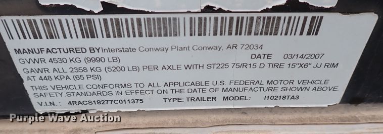 image for item KR9692 2007 Interstate I10218TA3  enclosed cargo trailer