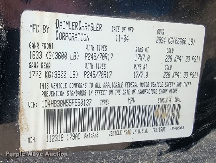 image for item KT9100 2005 Dodge Durango  SUV