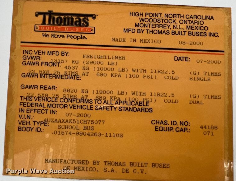 image for item LI9356 2001 Thomas  school bus