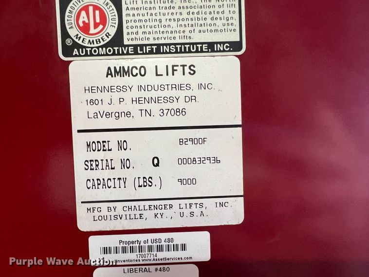 image for item LI9363 Ammco 82900F  two post automotive lift