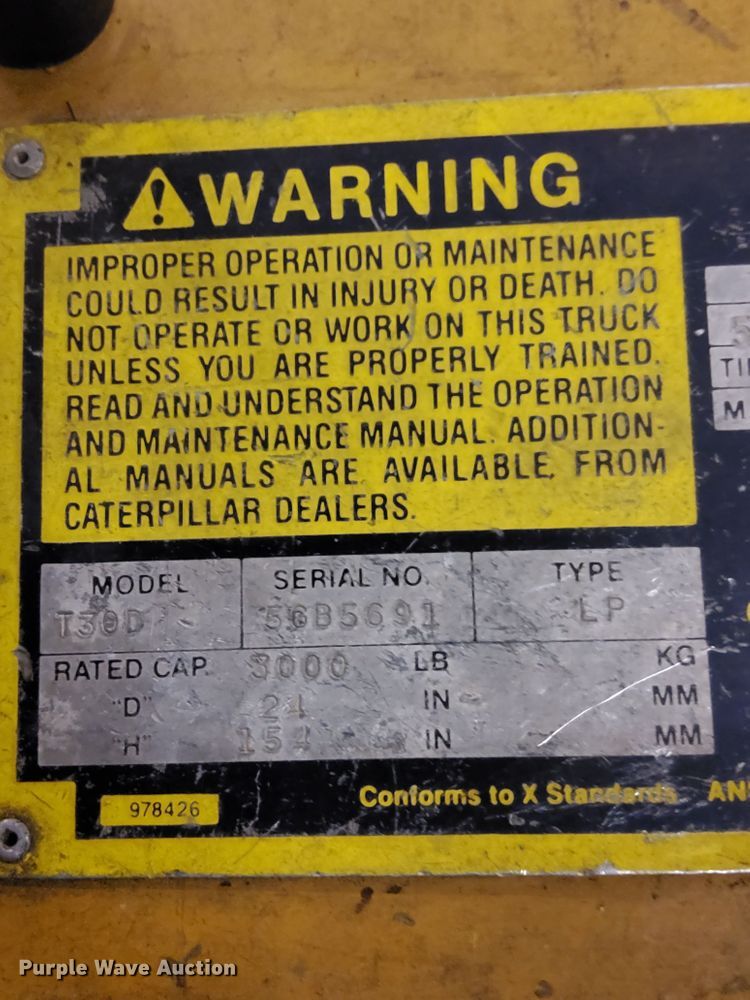 image for item MK9027 1989 Caterpillar T30D  forklift