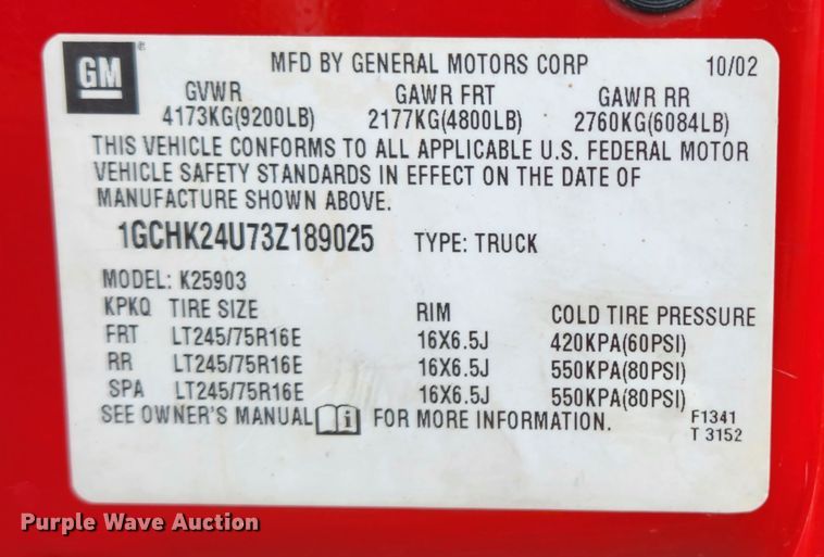 image for item MK9036 2003 Chevrolet Silverado 2500HD  pickup truck