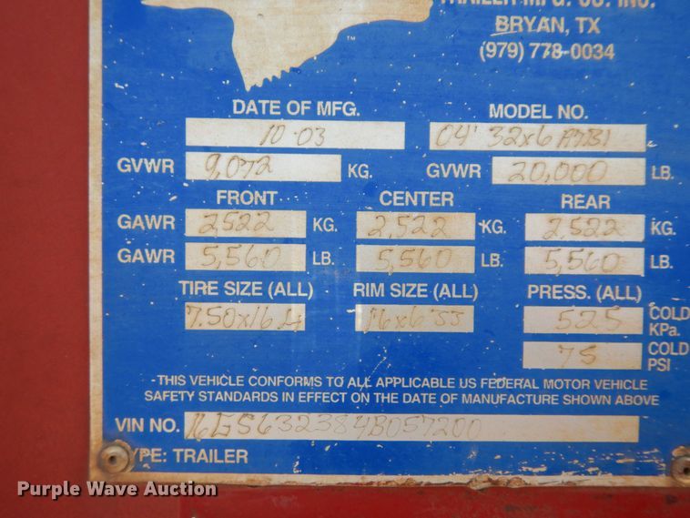 image for item DK0377 2004 Gooseneck Trailers A7B1  livestock trailer