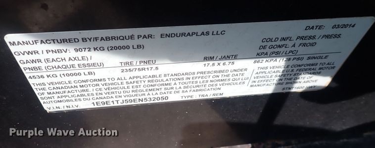 image for item DN0472 2014 Enduraplas, LLC  tank trailer