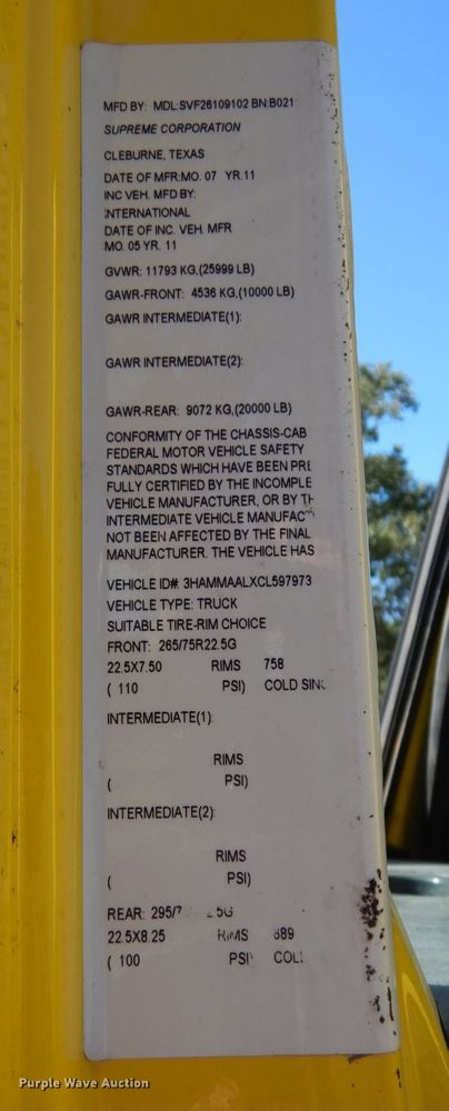 image for item DK0365 2012 International DuraStar 4300  truck cab and chassis