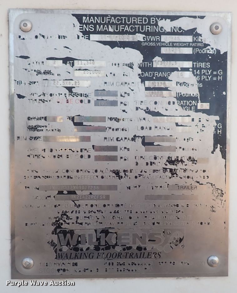 image for item DN0474 2006 Wilkens  walking floor trailer