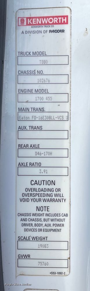 image for item DN5016 2016 Kenworth T880  dump truck