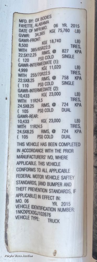 image for item DN5016 2016 Kenworth T880  dump truck