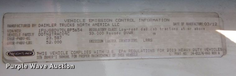 image for item DO1447 2013 Freightliner Cascadia  semi truck