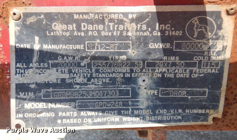 image for item DP5626 1988 Great Dane GPD-248  drop deck trailer
