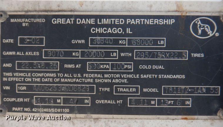 image for item DP5634 2003 Great Dane  refrigerated van trailer