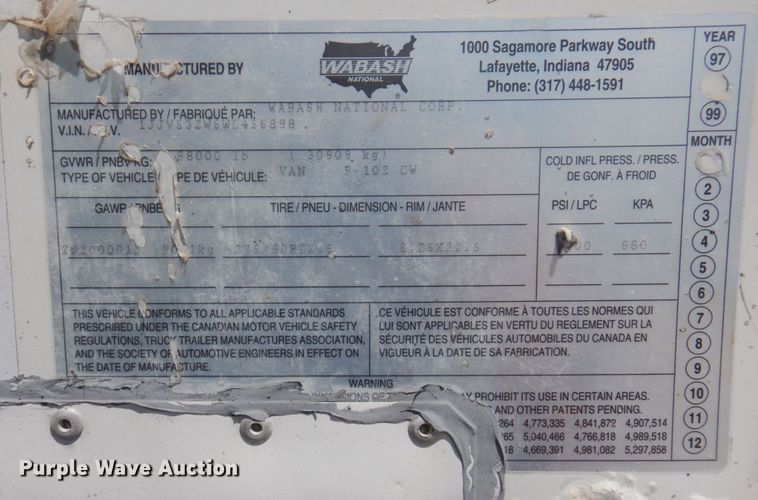 image for item DP5635 1998 Wabash  dry van trailer