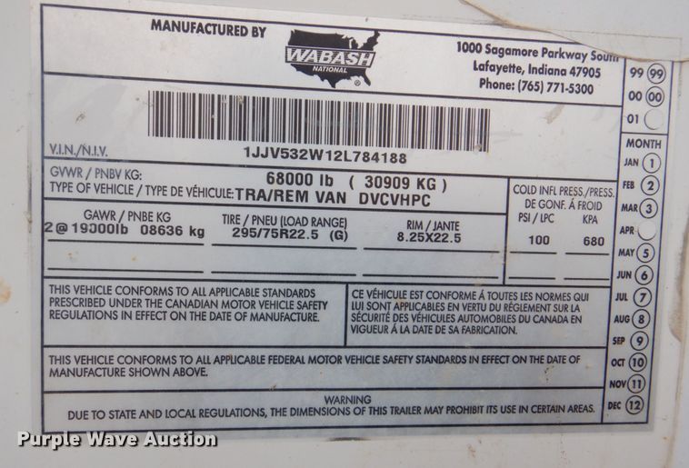 image for item DS8130 2002 Wabash  dry van trailer