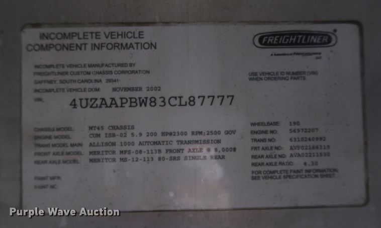 image for item JR9466 2003 Freightliner MT45  delivery truck