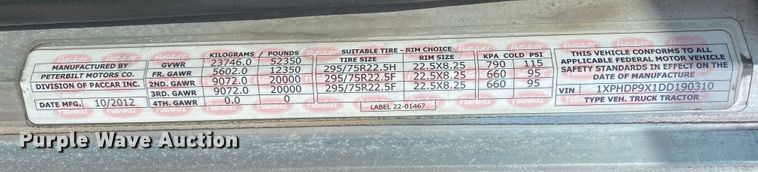 image for item JU9296 2013 Peterbilt 386 semi truck