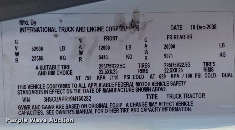 image for item JU9299 2009 International ProStar Eagle  semi truck