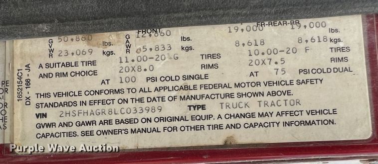 image for item KC9873 1990 International 9400  semi truck