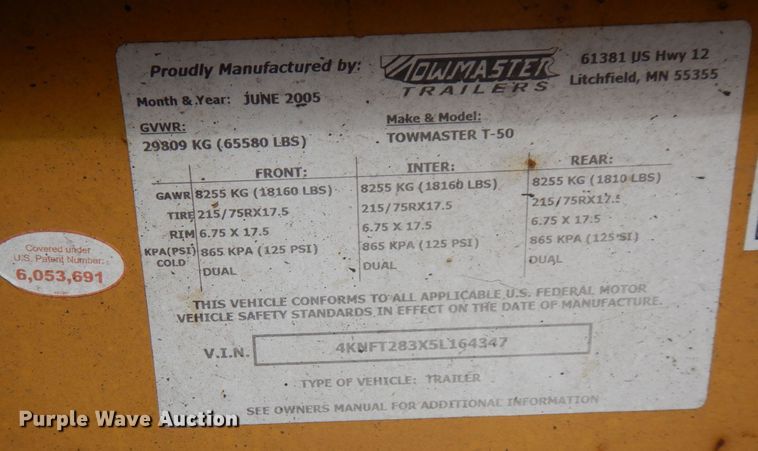 image for item MF9691 2005 Towmaster T50  equipment trailer