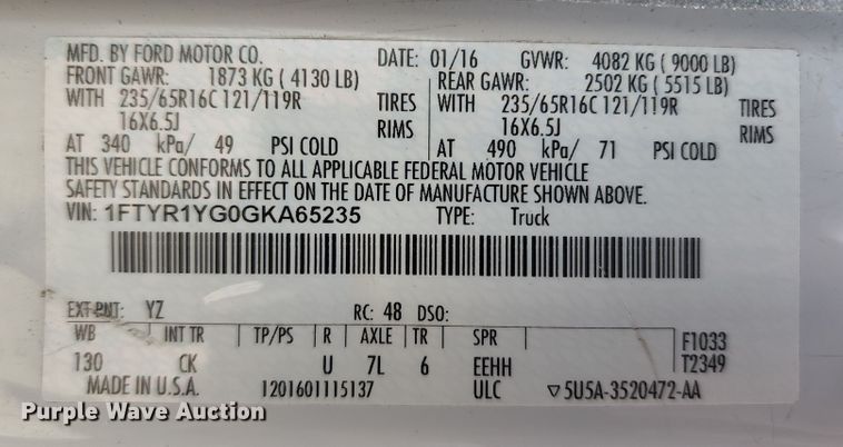 image for item DC6227 2016 Ford Transit  van