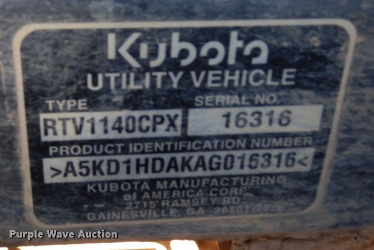 image for item DK0385 Kubota RTV1140 CPX  utility vehicle