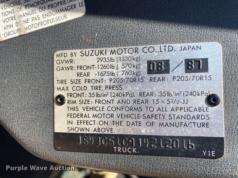 image for item DK6281 1988 Suzuki Samurai  SUV