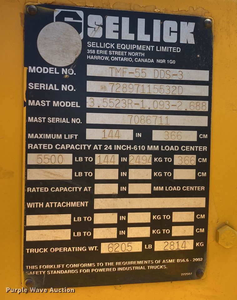 image for item DK6358 Sellick TMF-55  forklift