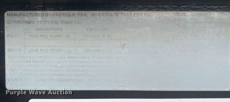 image for item DK6364 2011 Interstate Trailers G20DT  equipment trailer