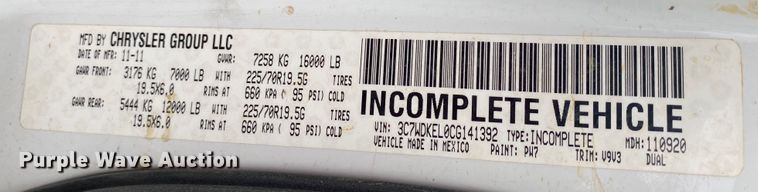 image for item DK6365 2012 Dodge Ram 4500HD  flatbed truck