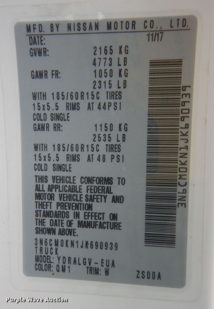 image for item DN1670 2018 Nissan NV200 SV  van