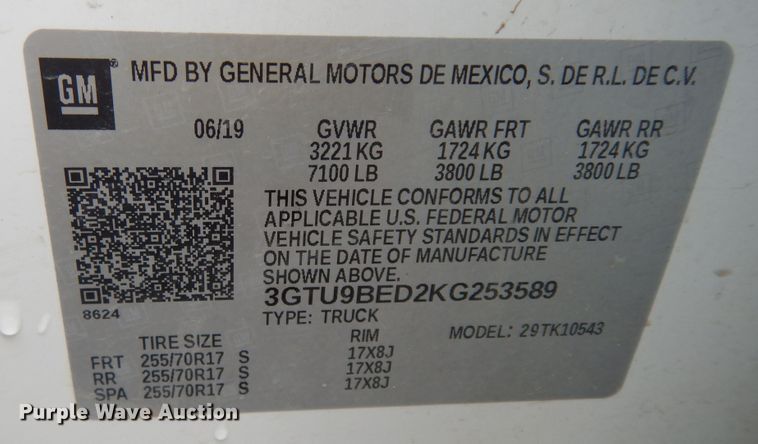 image for item DN1674 2019 GMC Sierra 1500  Crew Cab pickup truck