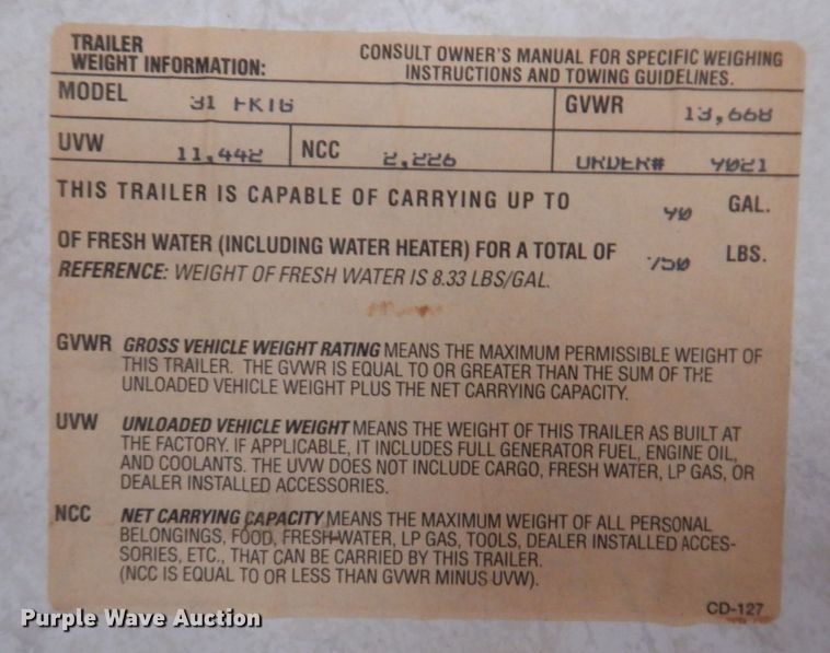 image for item DP5576 2000 Nuwa 31 FKTG Hitchhiker II  camper