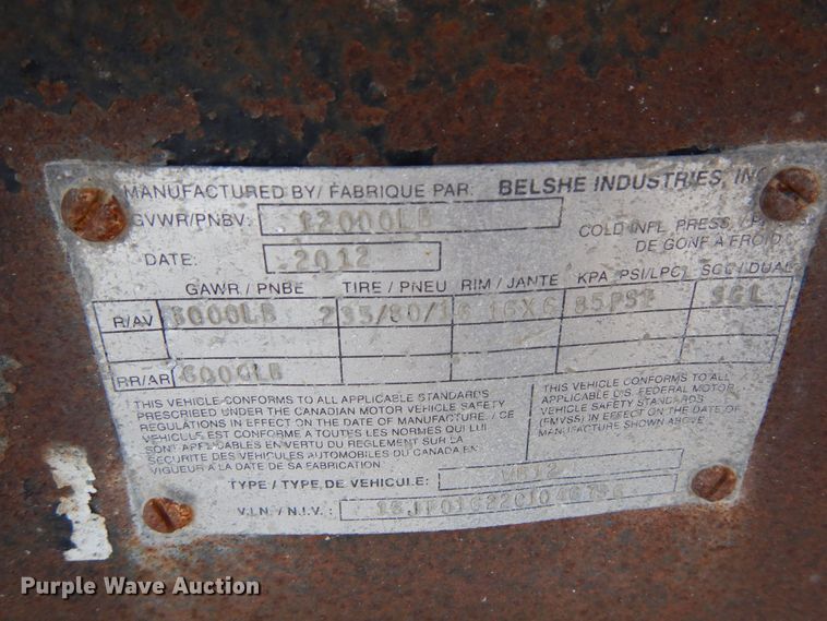 image for item DR1288 2012 Belshe WB12  equipment trailer