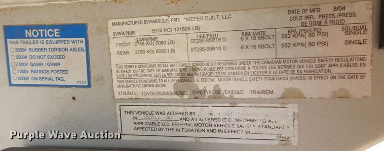 image for item DS8145 2005 Kiefer Built Genesis X-380  livestock trailer