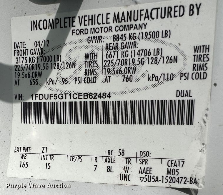 image for item JM9267 2012 Ford F550 XL  dump truck