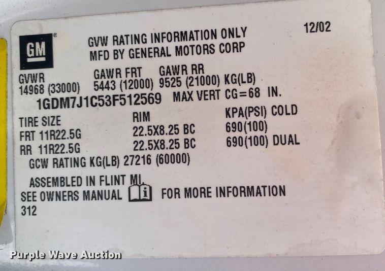 image for item JU9295 2003 GMC C7500  flatbed truck