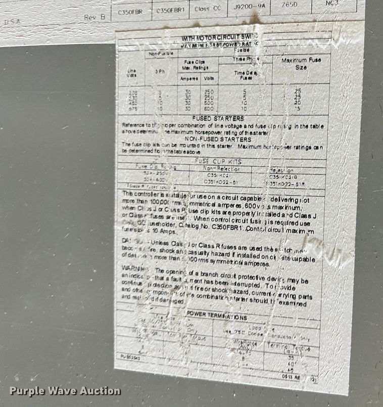 image for item JX9261 (5) Eaton three phase electrical control panels