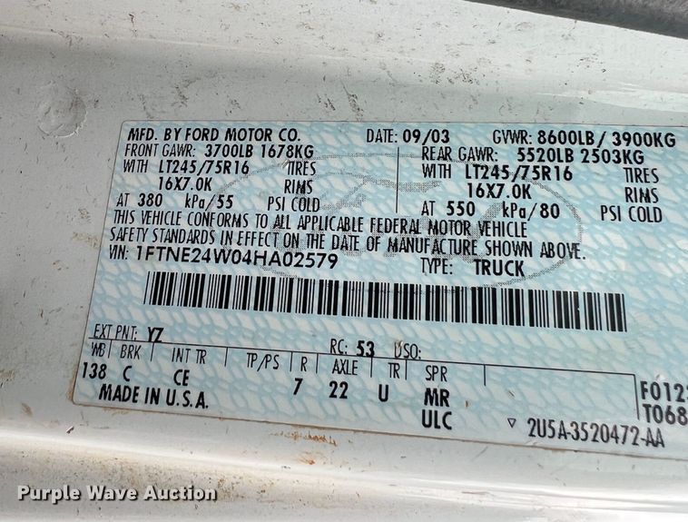 image for item KC9944 2004 Ford E250  van