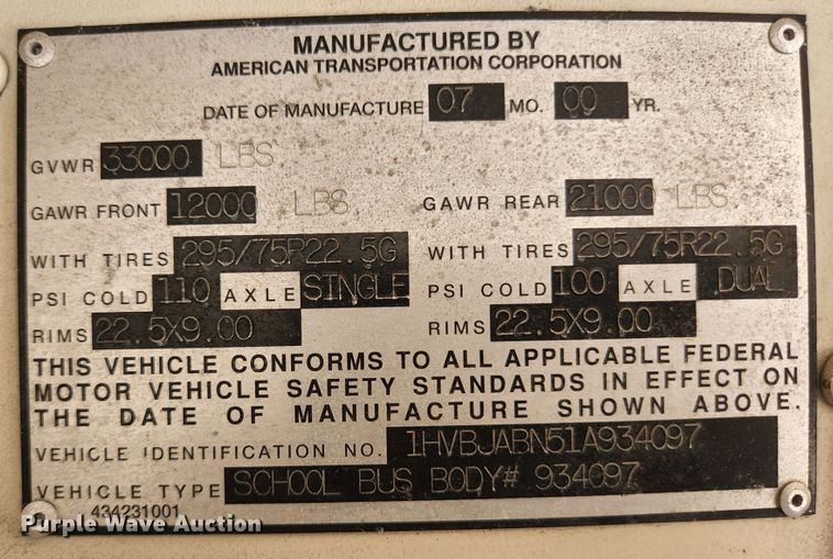 image for item KE9873 2001 International 3800 AmTran  school bus