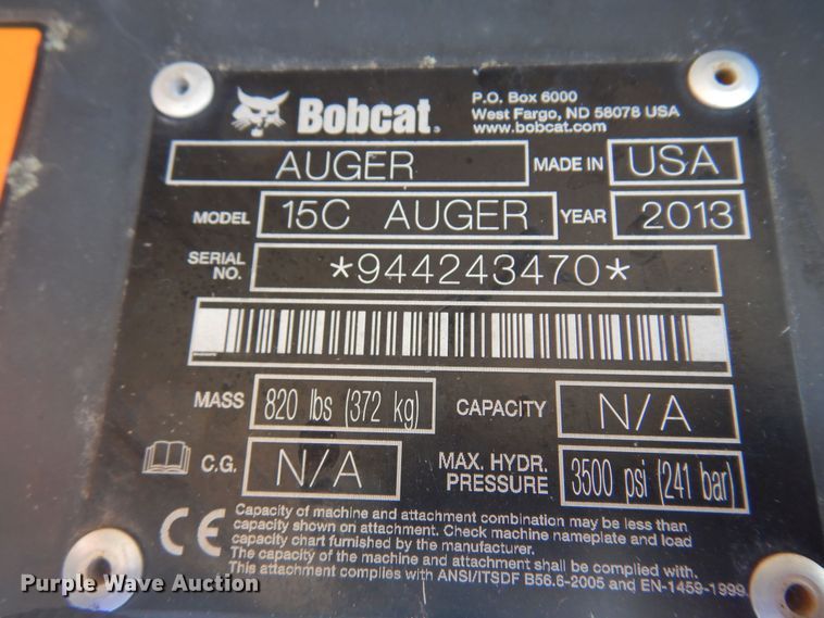 image for item KI9310 Bobcat 15C  skid steer auger