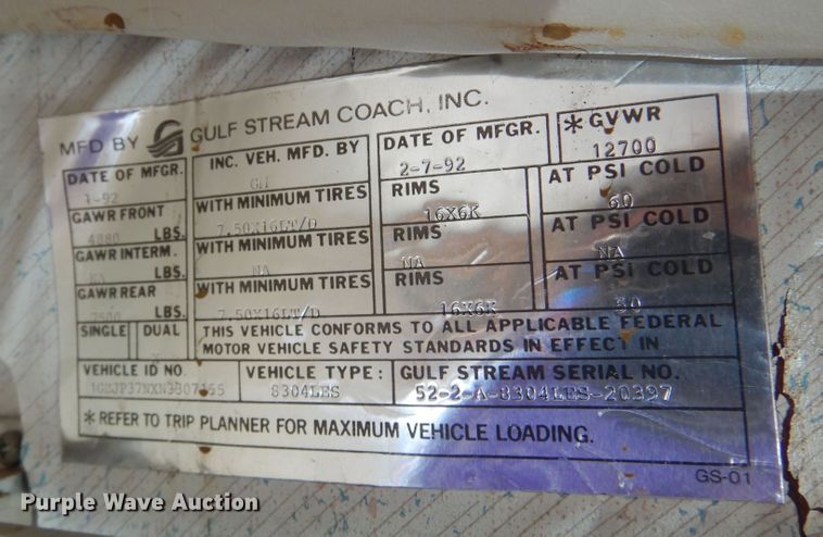 image for item KI9330 1992 Gulf Stream Sunsport  RV