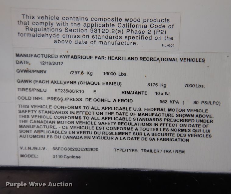 image for item KP9510 2013 Heartland Cyclone 3110  toy hauler camper