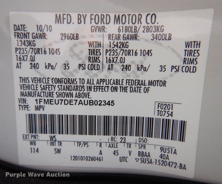 image for item KR9125 2010 Ford Explorer XLT  SUV