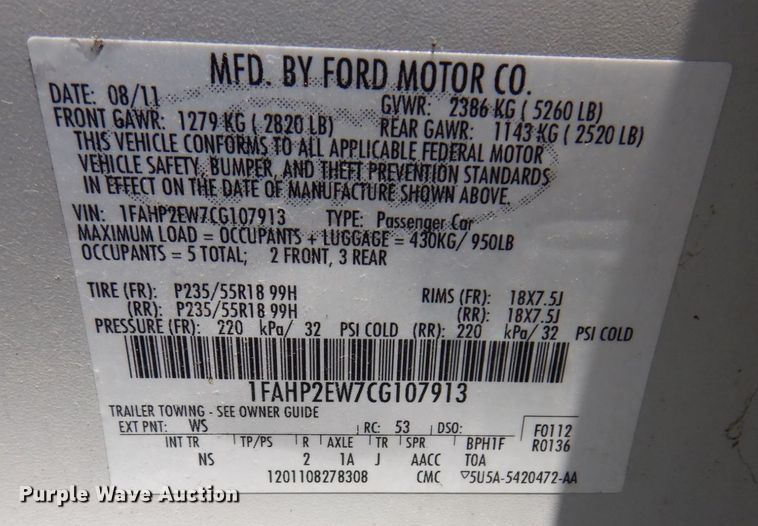 image for item KR9126 2012 Ford Taurus SEL